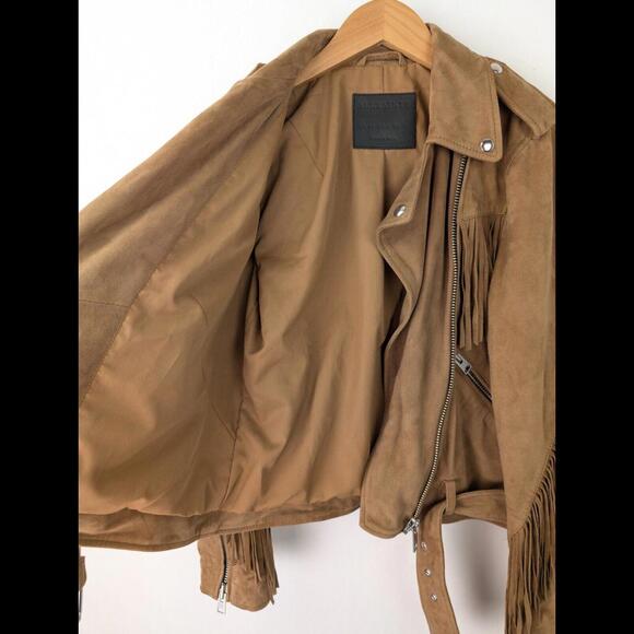 [SOLD] ALLSAINTS Womens Sz US 6 BALFERN Fringe Tassel Suede Leather Jacket Brown - Picture 9 of 10